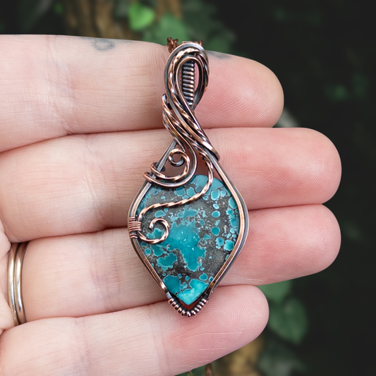 Hubei Turquoise Antiqued Copper Pendant