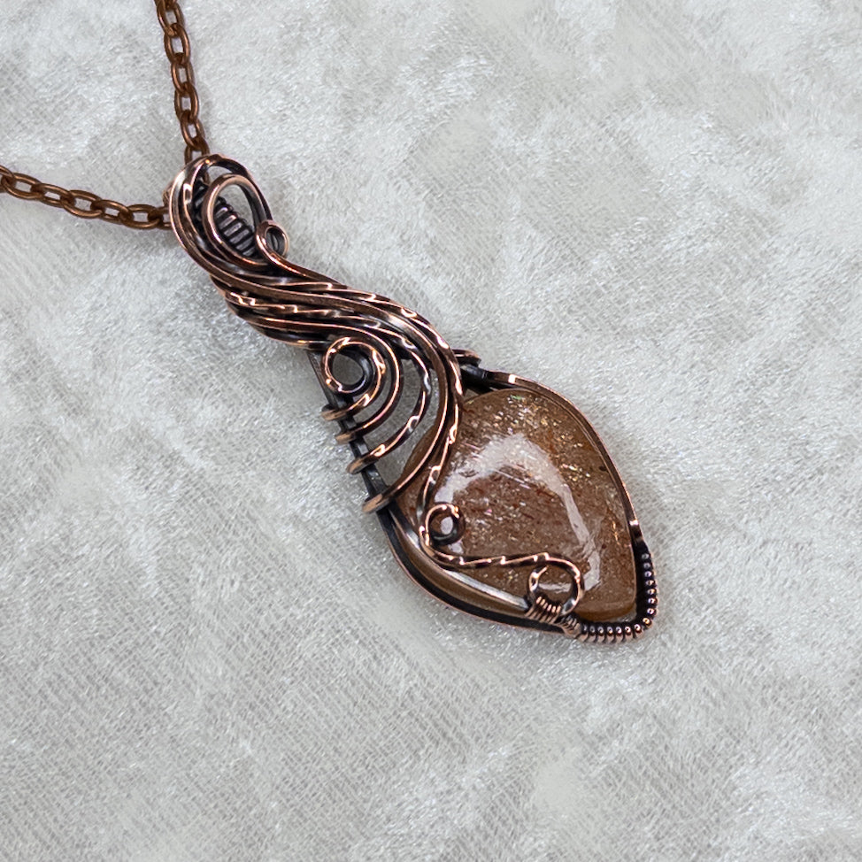 Confetti Sunstone Antiqued Copper Pendant