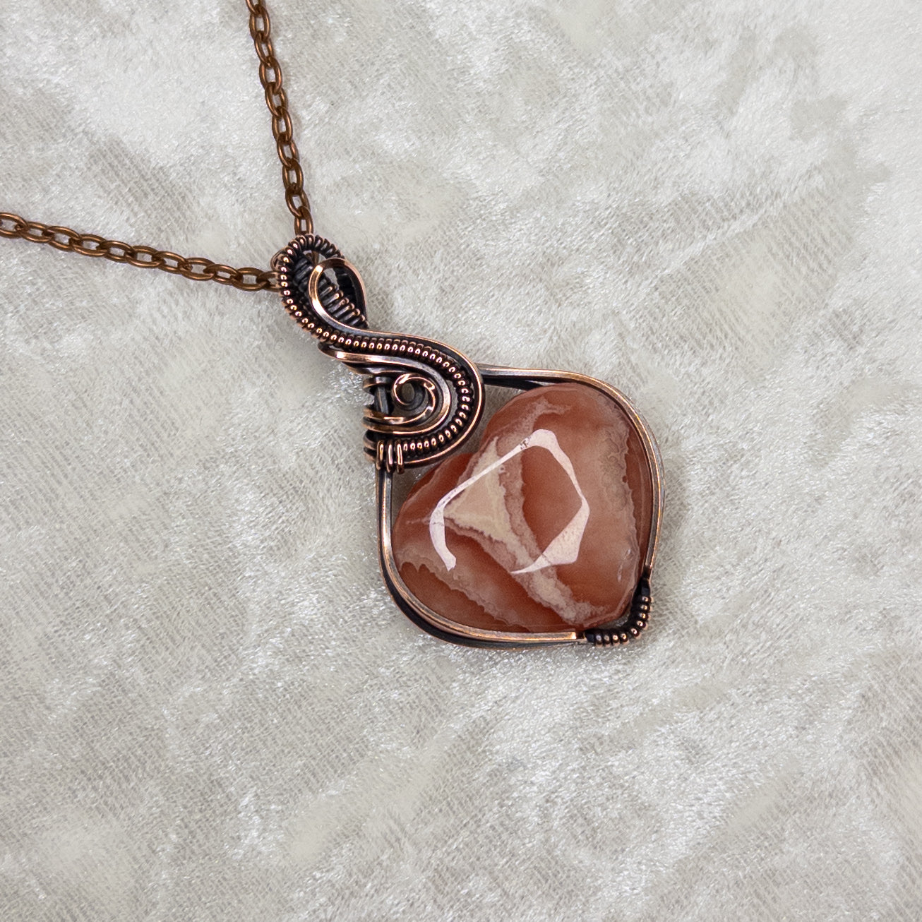 Rhodochrosite Heart Antiqued Copper Pendant