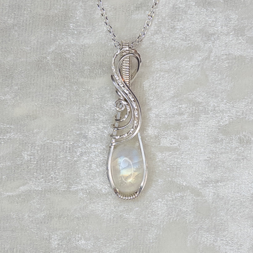 Dainty Rainbow Moonstone & .925 Sterling Silver Pendant