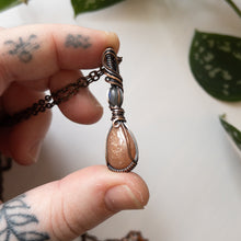 Load image into Gallery viewer, Sunstone With Labradorite &amp; Copper Wrapped Pendant
