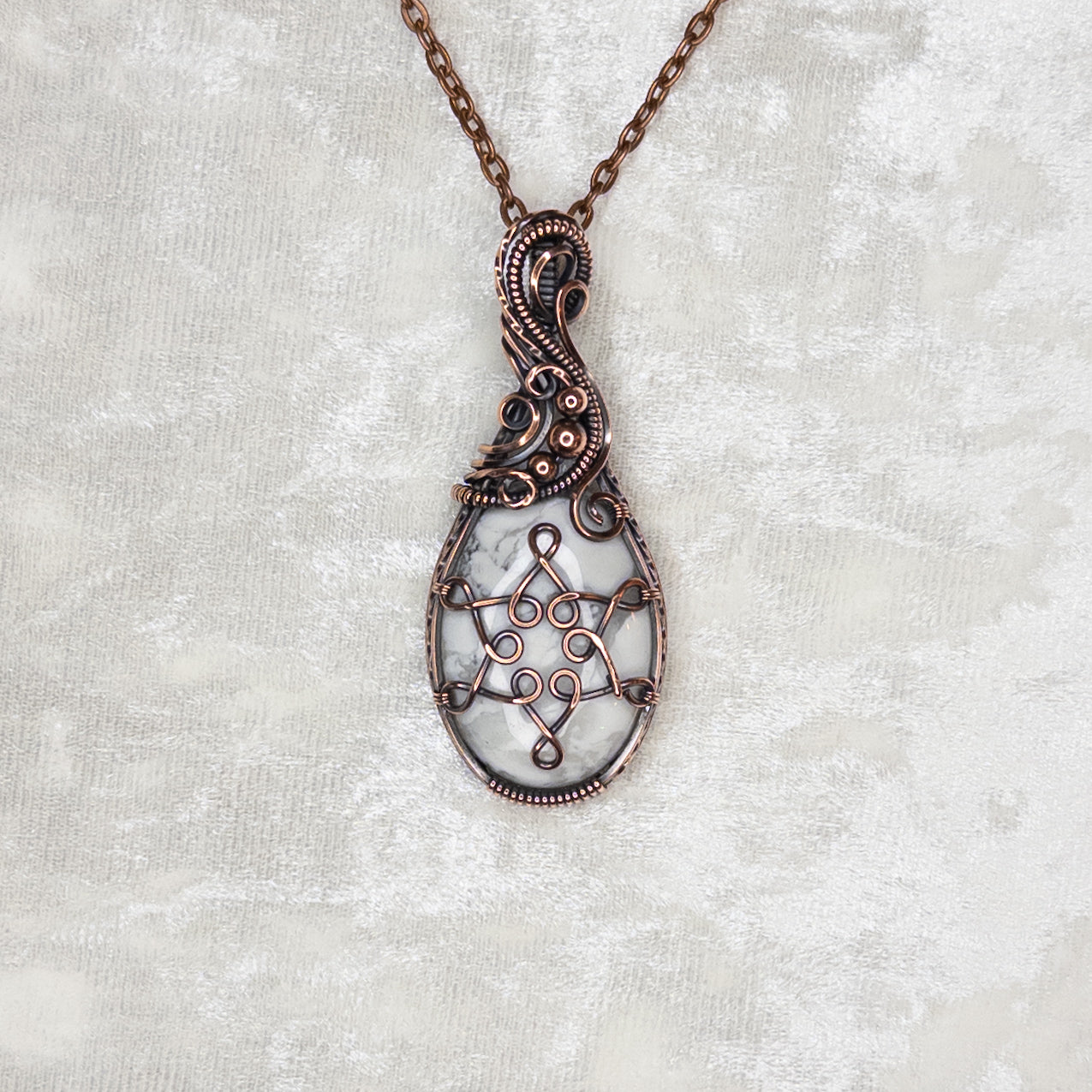 Howlite Snowflake Antiqued Copper Pendant - B