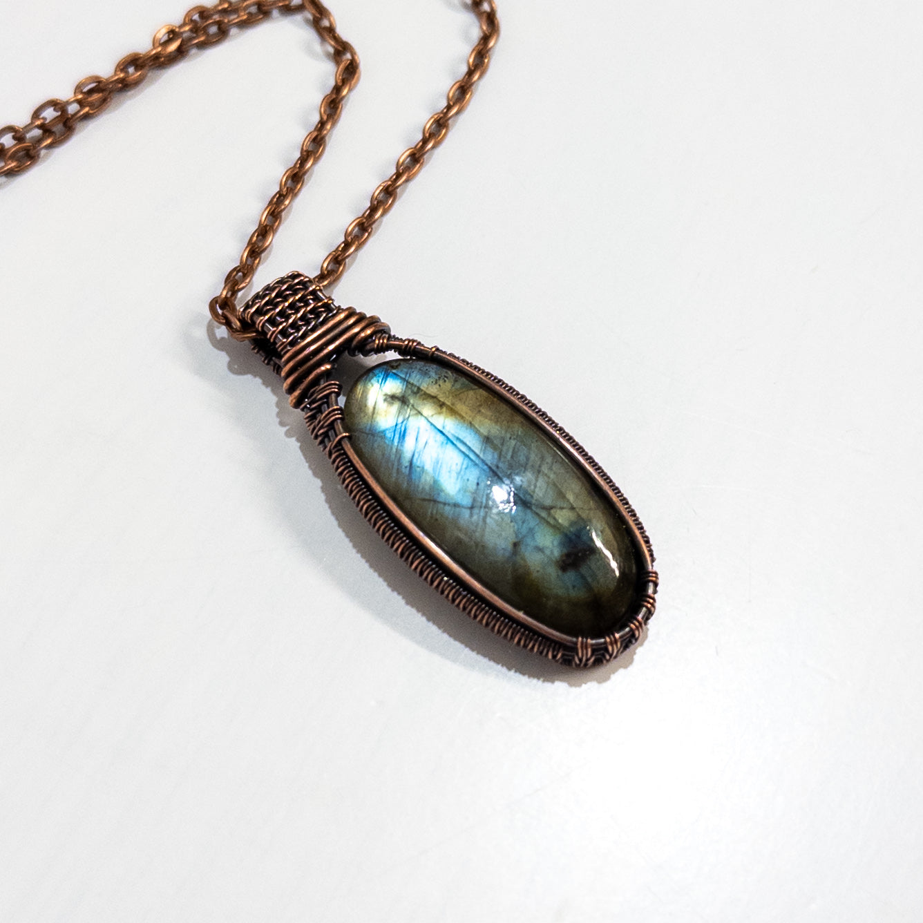 Labradorite Woven Copper Pendant