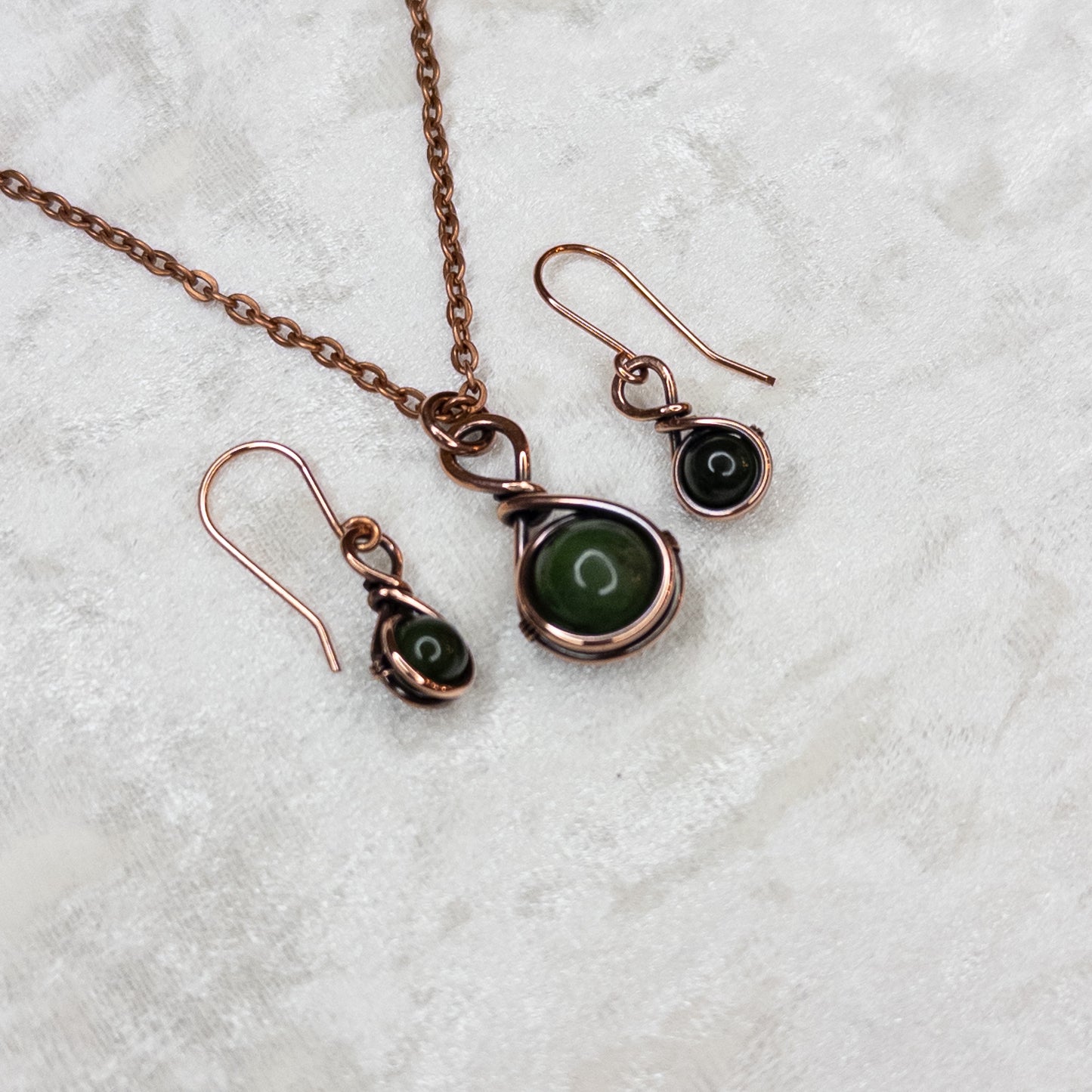 Drops of Jade Antiqued Copper Pendant & Earrings Set
