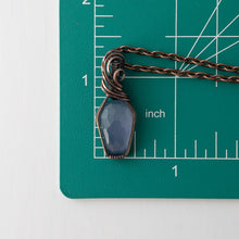 Load image into Gallery viewer, Lavender Chalcedony Faceted Coffin Antiqued Copper Wrapped Pendant
