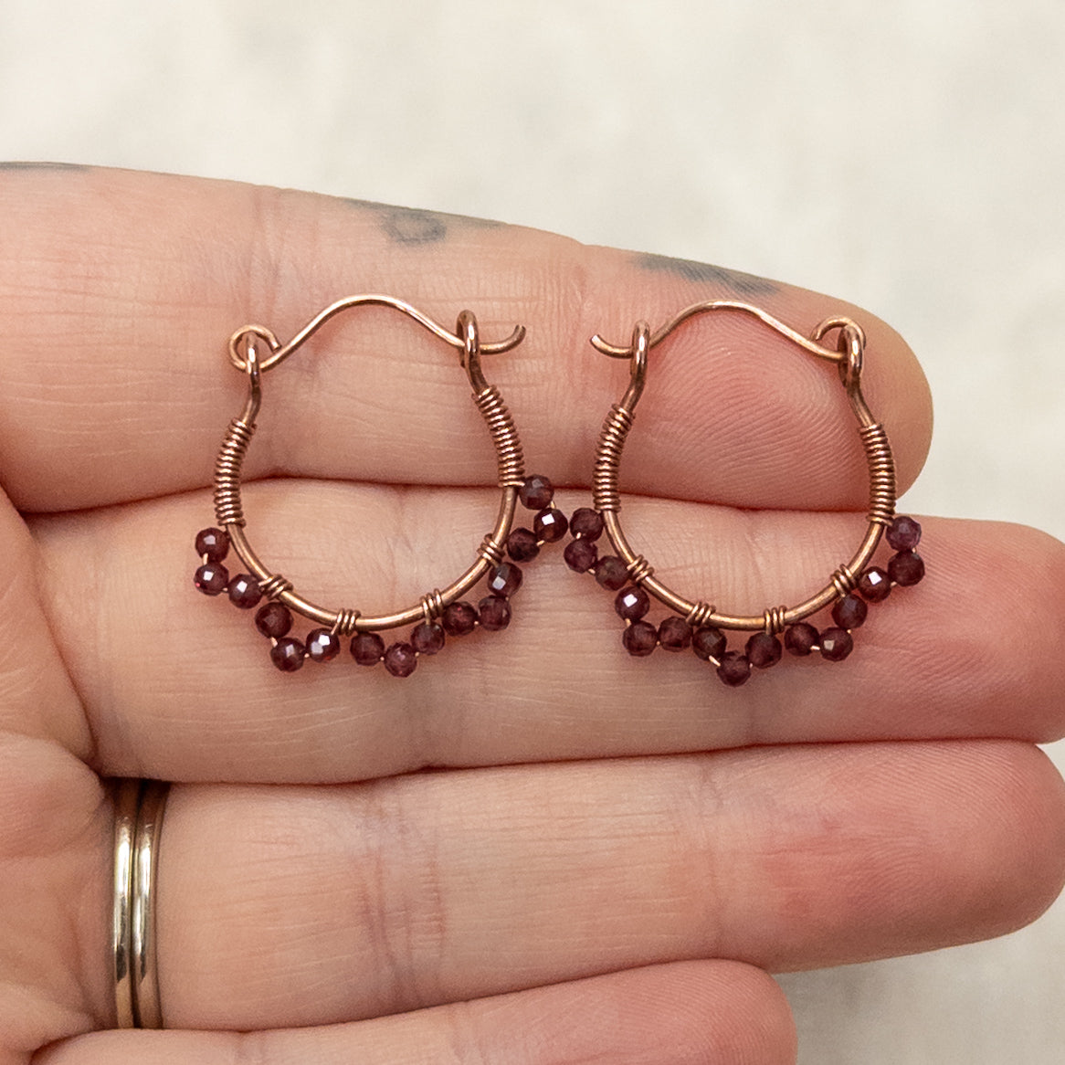 Garnet Copper Hinged Hoop Earrings