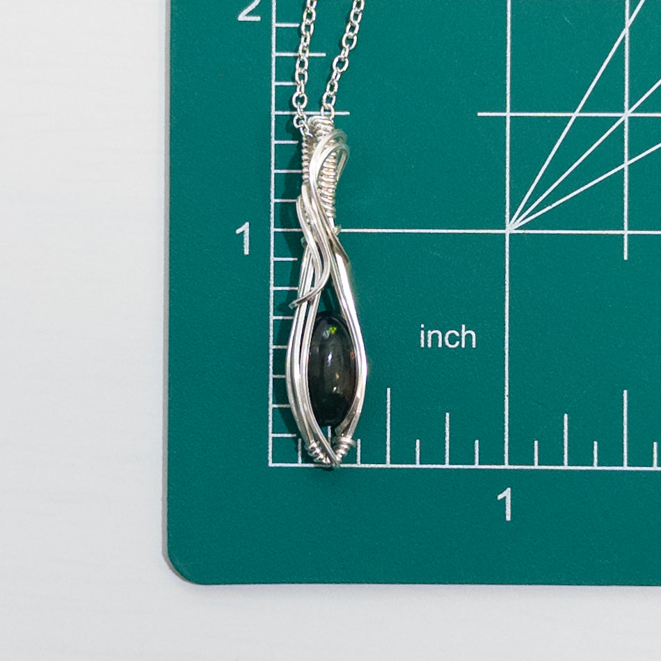 Black Smoked Opal Sterling Silver Wrapped Pendant