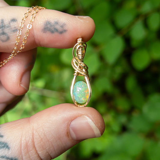 Candere - Ethiopian Opal 14K Gold Fill Wrapped Pendant