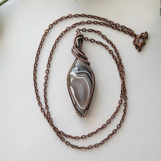 Botswana Agate & Copper Wrapped Pendant