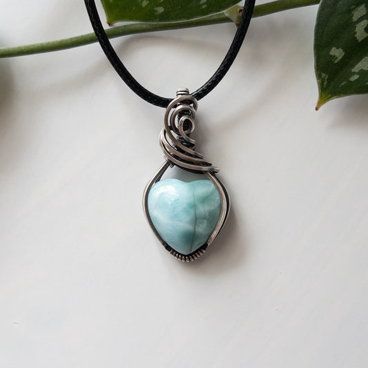 Larimar Heart & Sterling Silver Wrapped Pendant