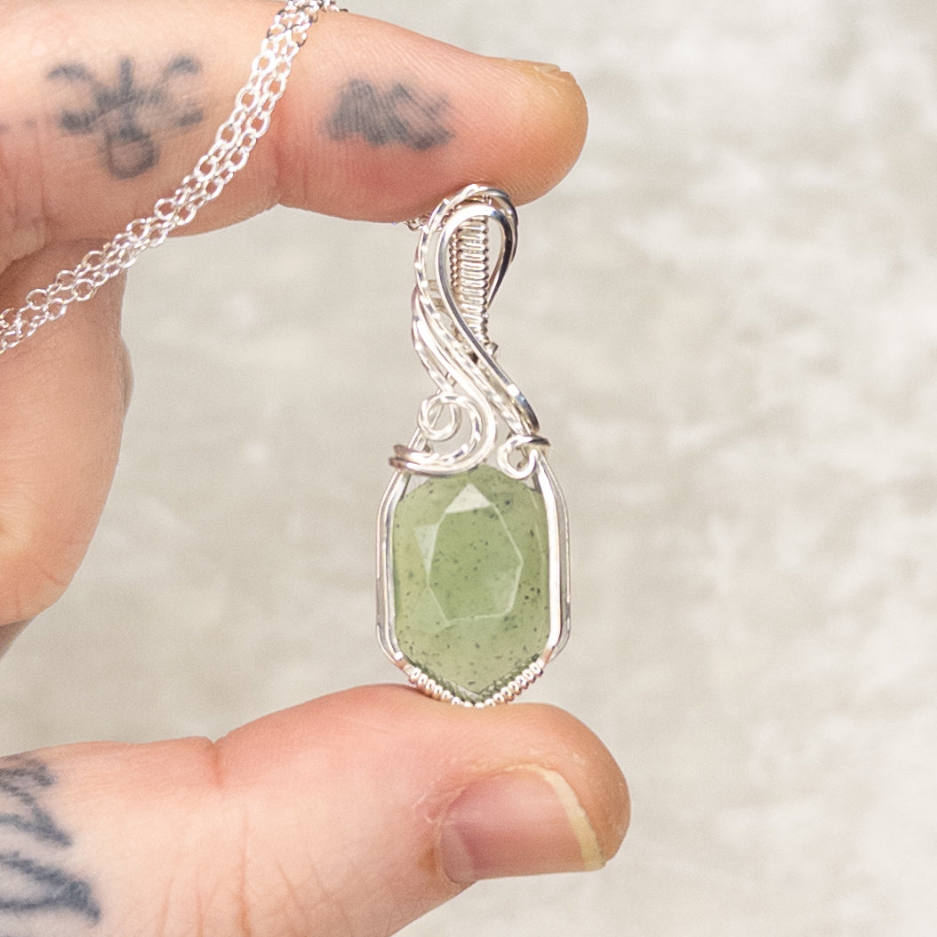 Moss Serpentine Sterling Silver Pendant