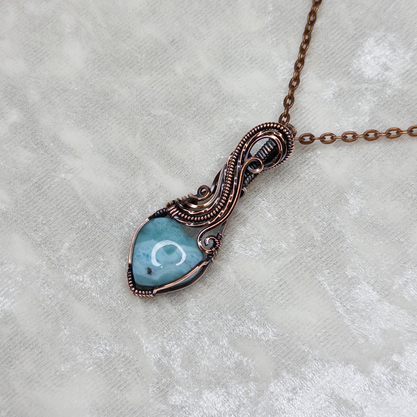 Larimar Heart Antiqued Copper Pendant