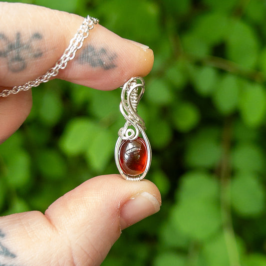 Hessonite Garnet & Sterling Silver Wrapped Mini Pendant