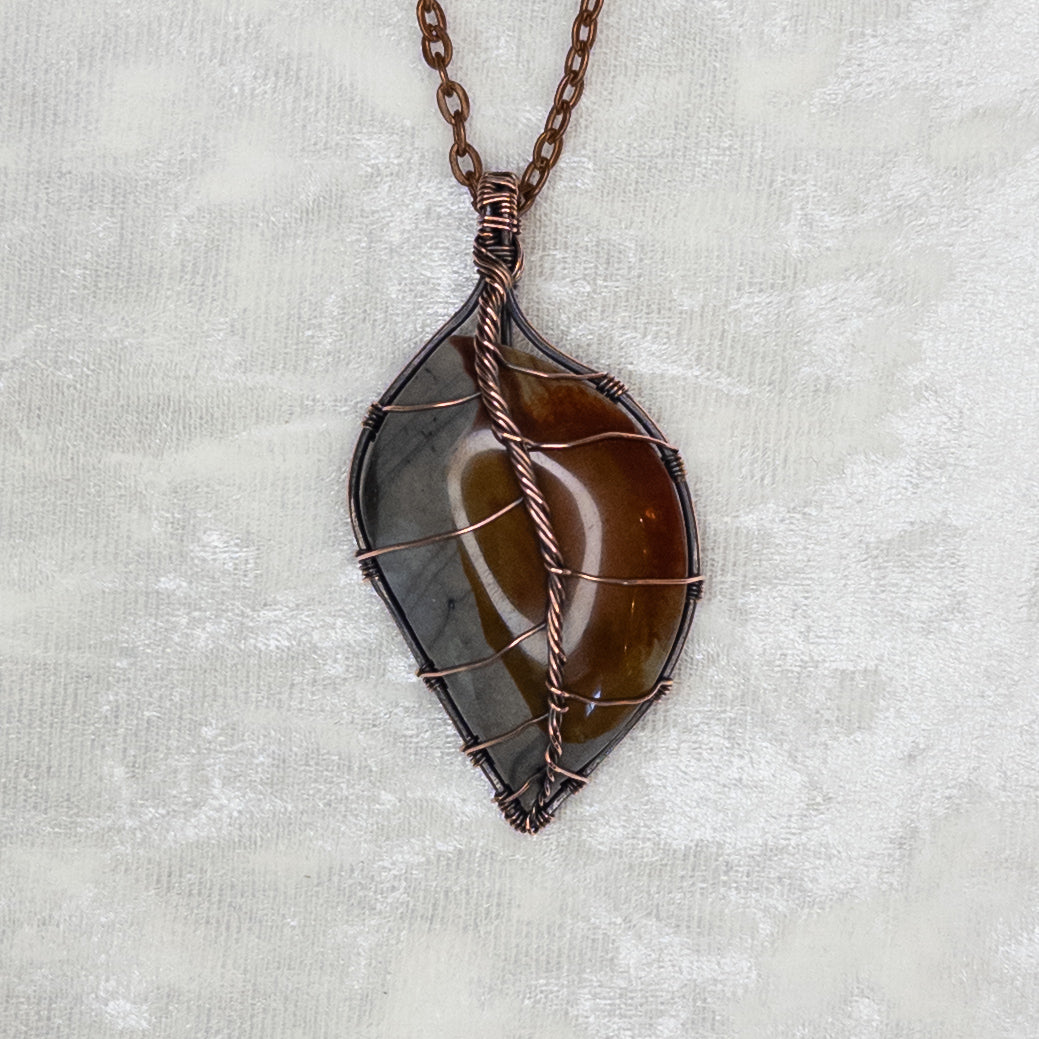 Polychrome Jasper Leaf Antiqued Copper Pendant