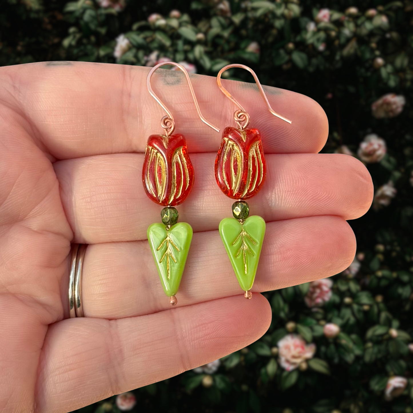 Tulip Earrings - Czech Glass Beads