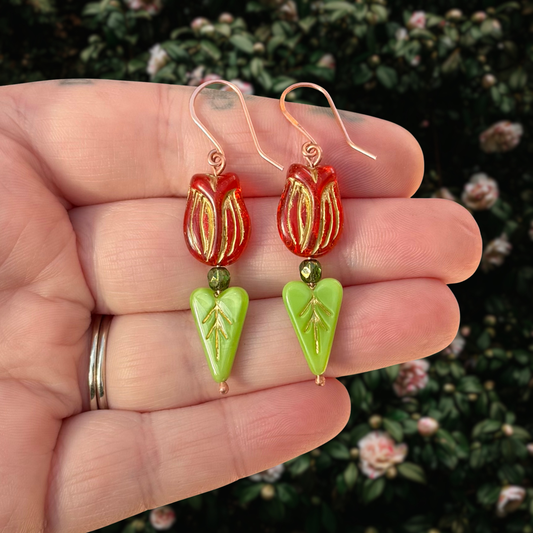 Tulip Earrings - Czech Glass Beads