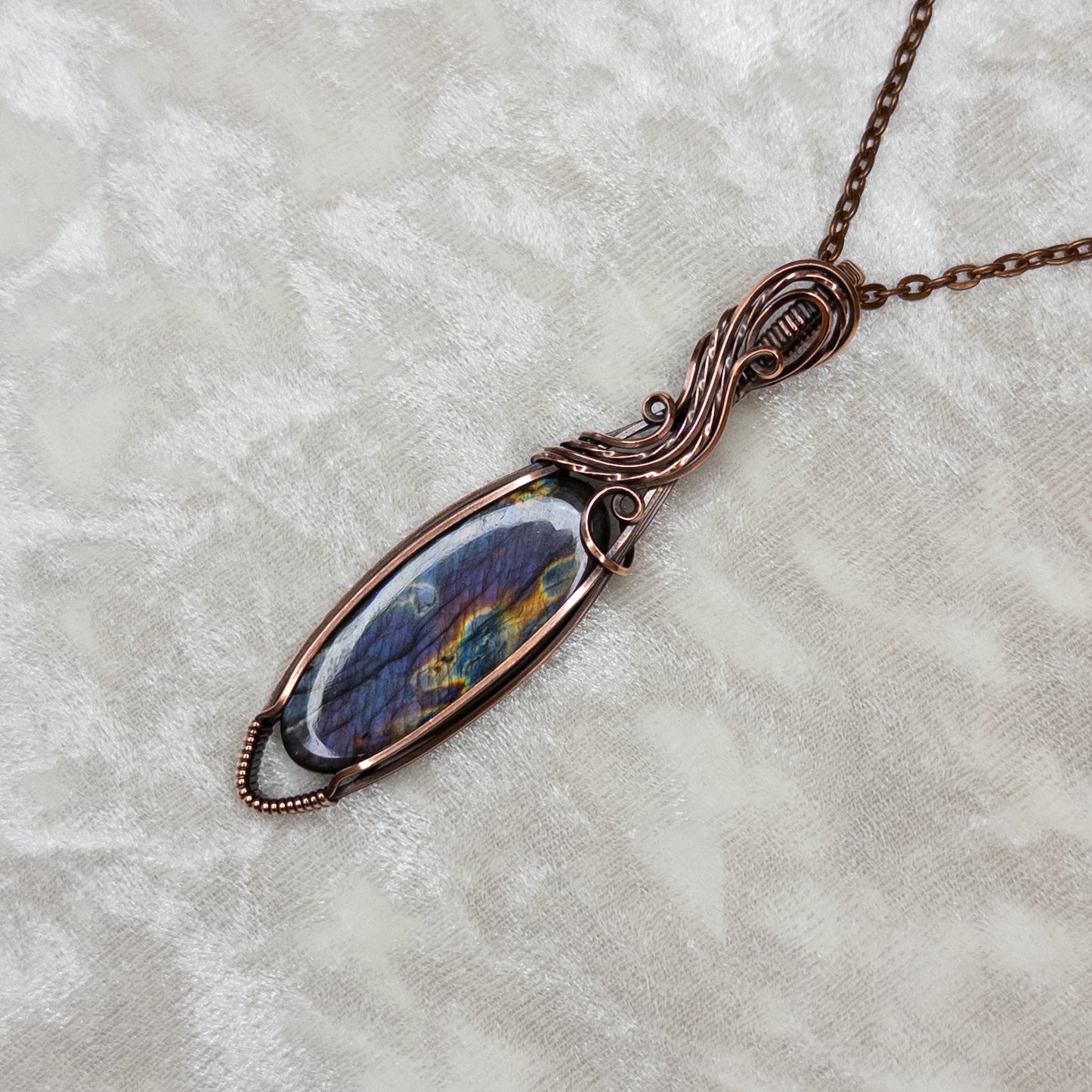 Purple Rainbow Labradorite Antiqued Copper Pendant