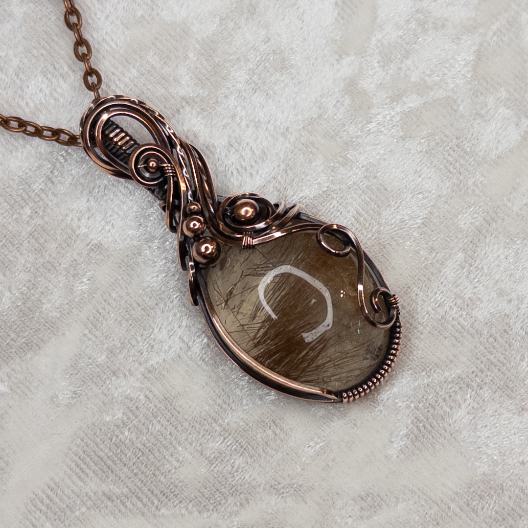 Golden Rutilated Quartz Antiqued Copper Pendant