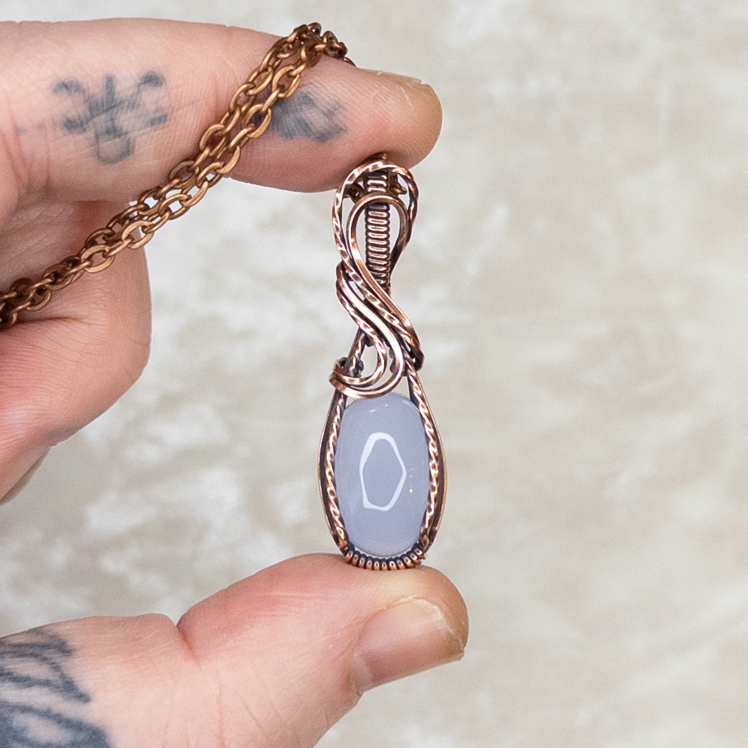 Blue Chalcedony Antiqued Copper Pendant