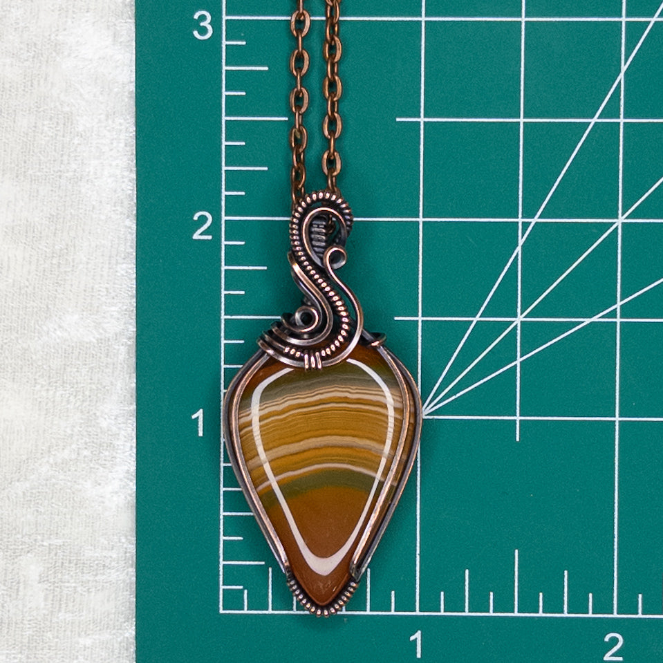 “Candy Corn” Orange Banded Agate Antiqued Copper Pendant