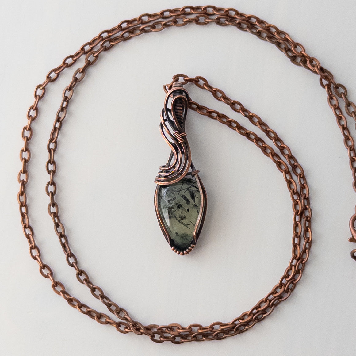 Dainty Prehnite Copper Wrapped Pendant