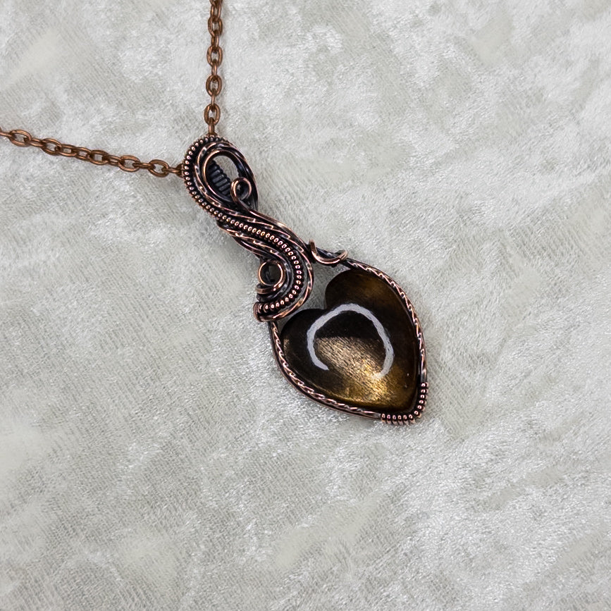 Meteor Shower Sunstone Heart Antiqued Copper Pendant