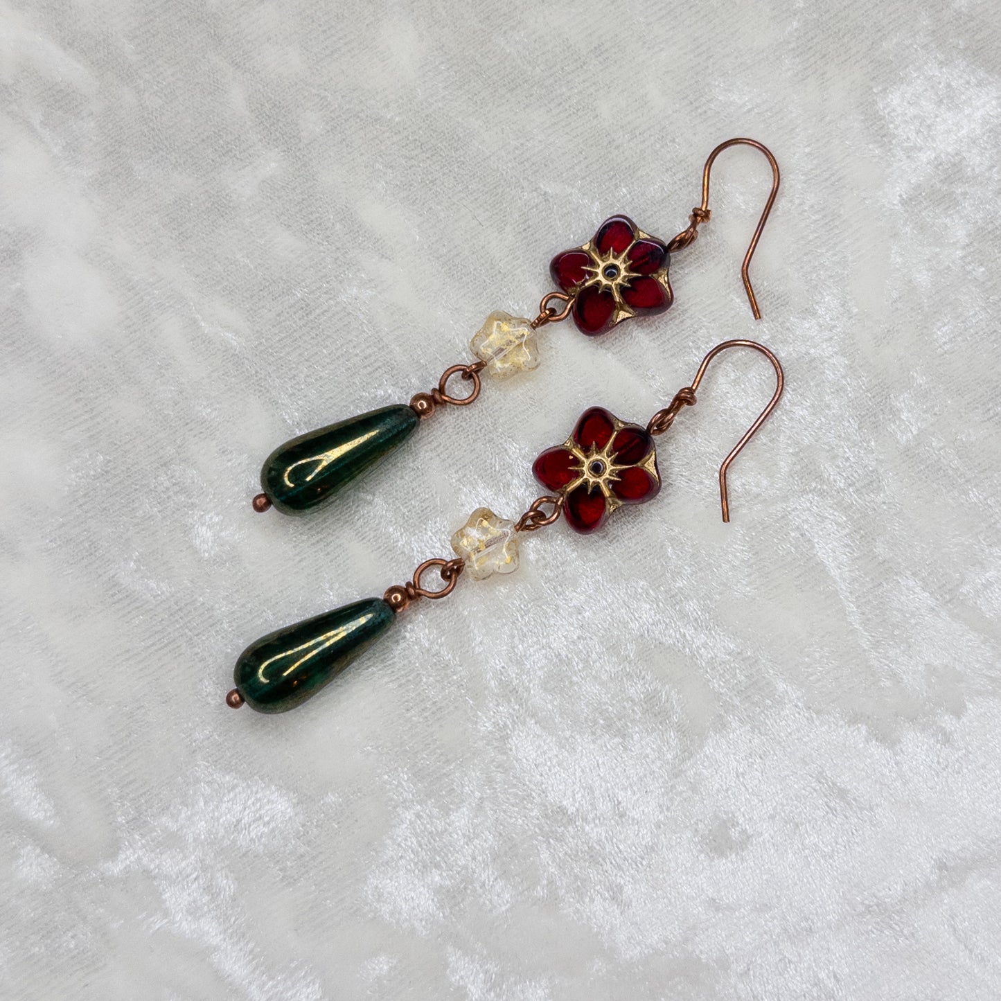 Poinsettia, Star, & Gold/Green Teardrop Dangle Earrings