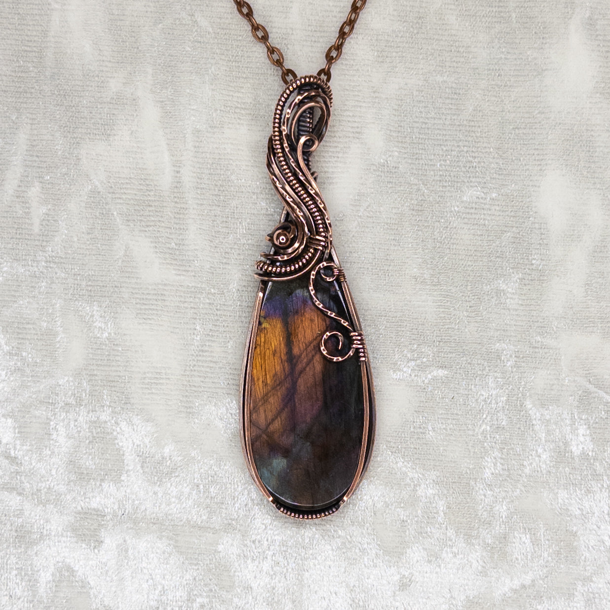 Sunset Labradorite Antiqued Copper Pendant