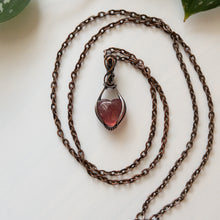 Load image into Gallery viewer, Mini Strawberry Quartz Heart &amp; Copper Wrapped Pendant - B
