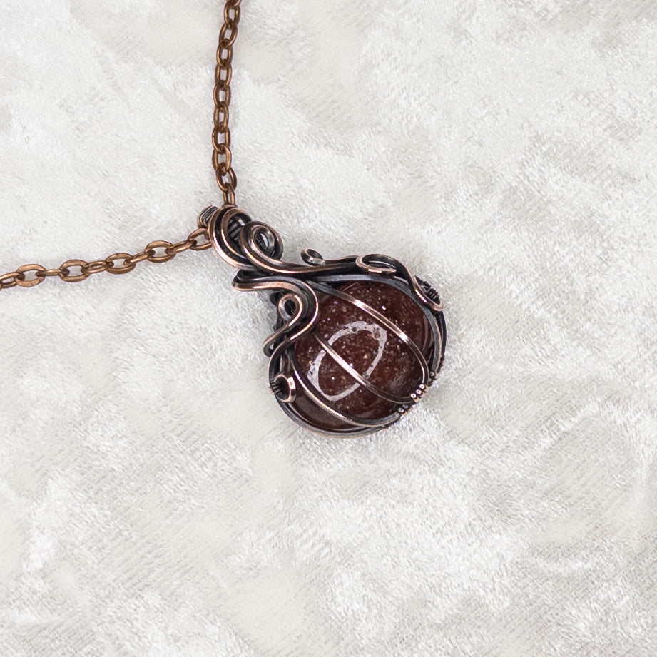 Strawberry Quartz Antiqued Copper Pumpkin Pendant