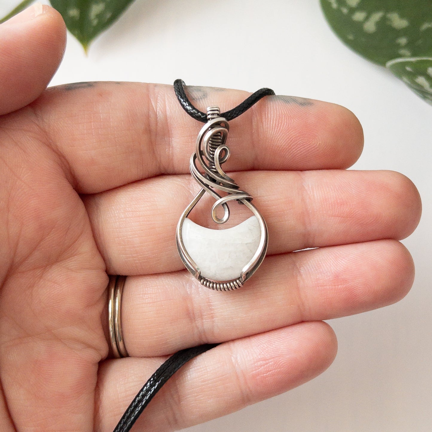 Moonstone Moon & Sterling Silver Wrapped Pendant - B