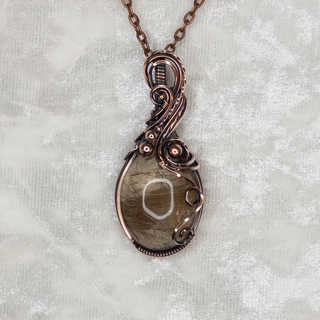 Golden Rutilated Quartz Antiqued Copper Pendant