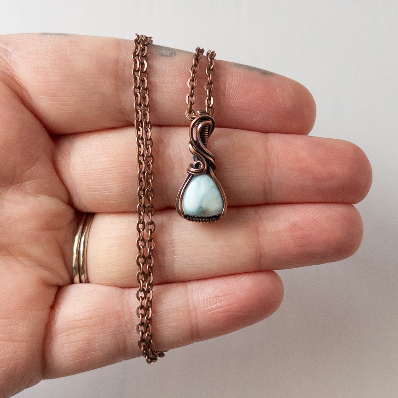 Dainty Larimar Copper Wrapped Pendant