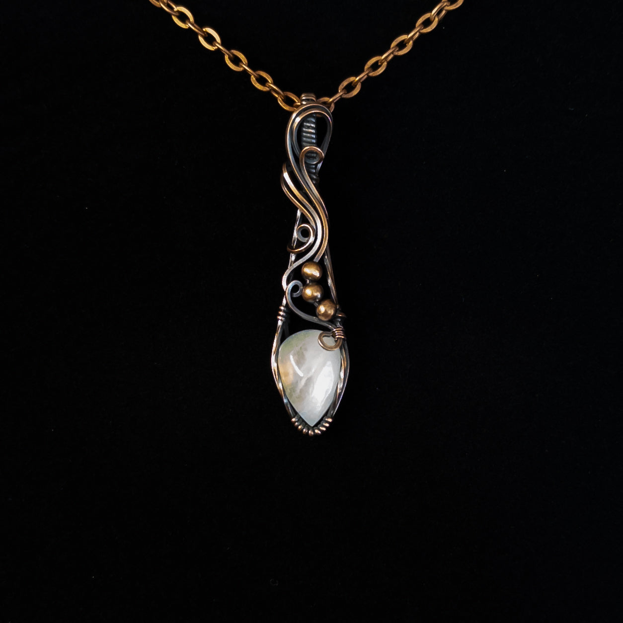 Dainty Rainbow Moonstone Copper Wrapped Pendants