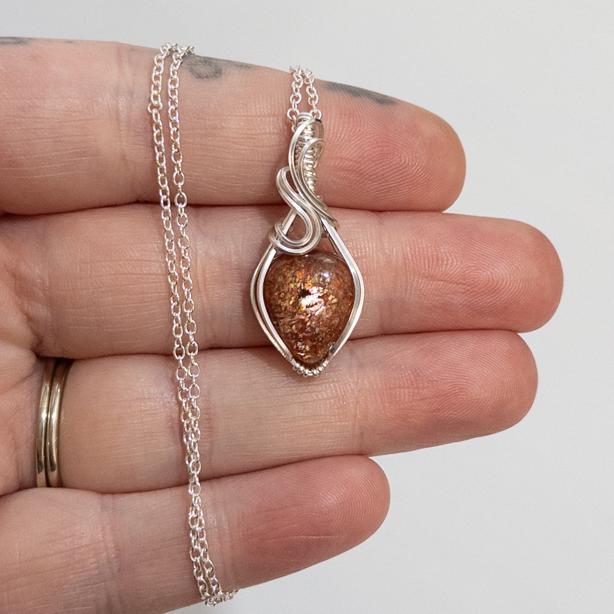 Confetti Sunstone Sterling Silver Wrapped Pendant