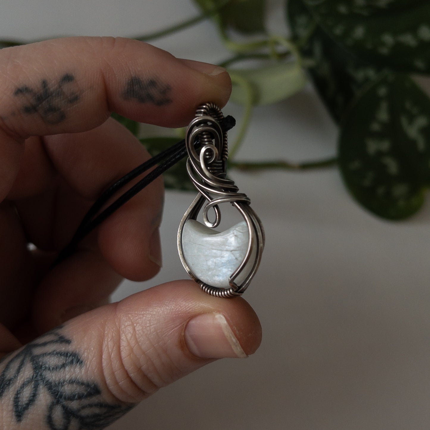 Moonstone Moon & Sterling Silver Wrapped Pendant - B