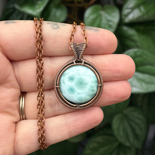 Larimar Antiqued Copper Medallion Pendant