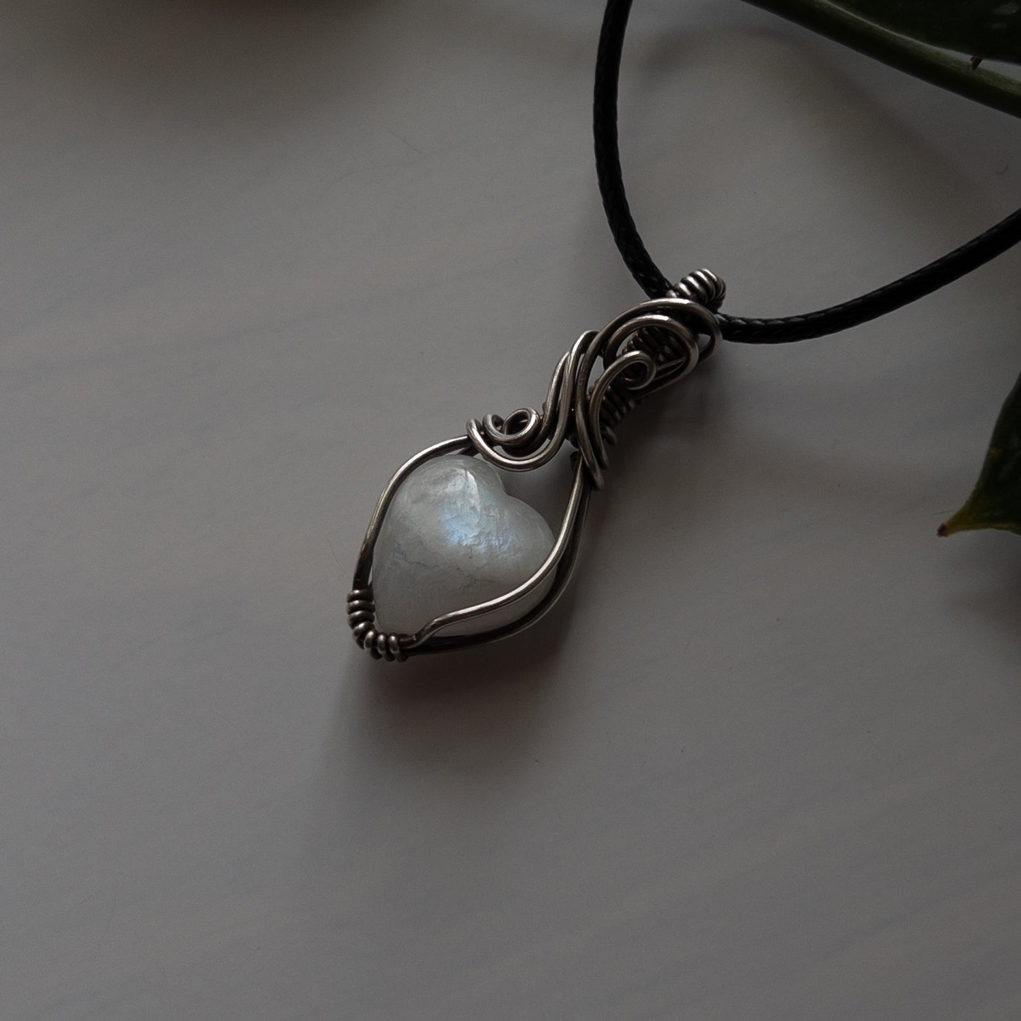 Mini Moonstone Heart & Sterling Silver Wrapped Pendant - B