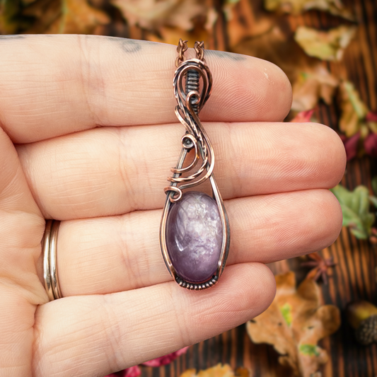 Gemmy Lepidolite Antiqued Copper Pendant