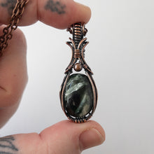 Load image into Gallery viewer, Seraphinite “Elixir” Antiqued Copper Wrapped Pendant
