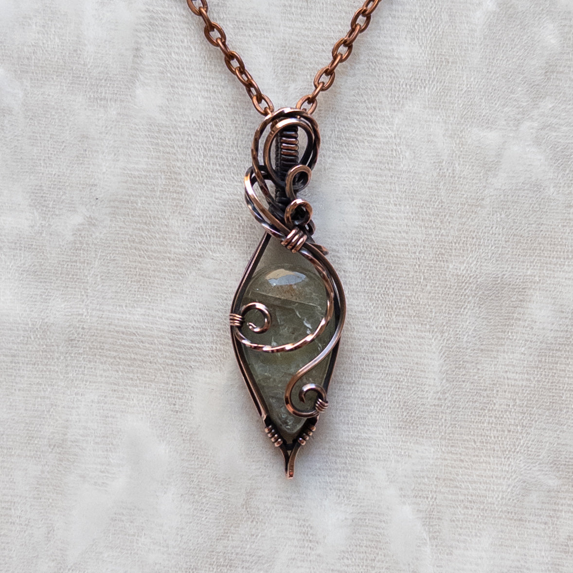 Green Tanzanian Sunstone Antiqued Copper Pendant