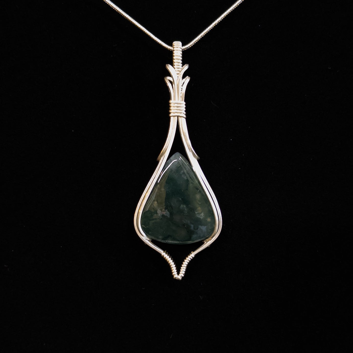 Moss Agate Sterling Silver Wrapped Pendant