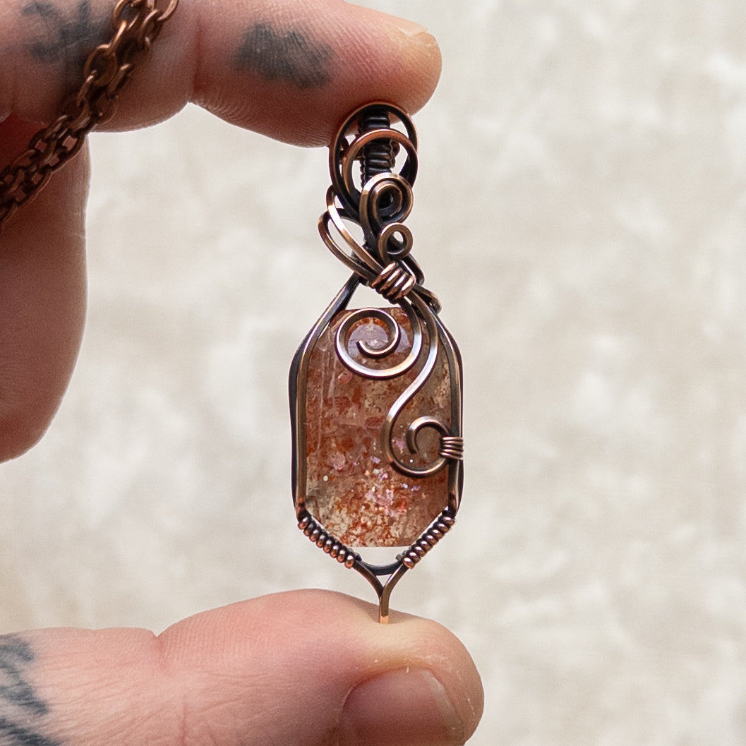Confetti Sunstone Antiqued Copper Pendant