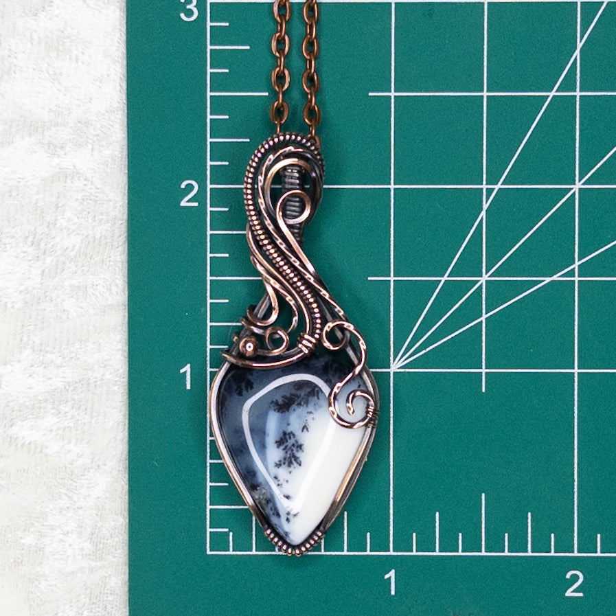 Dendritic White Opal Antiqued Copper Pendant