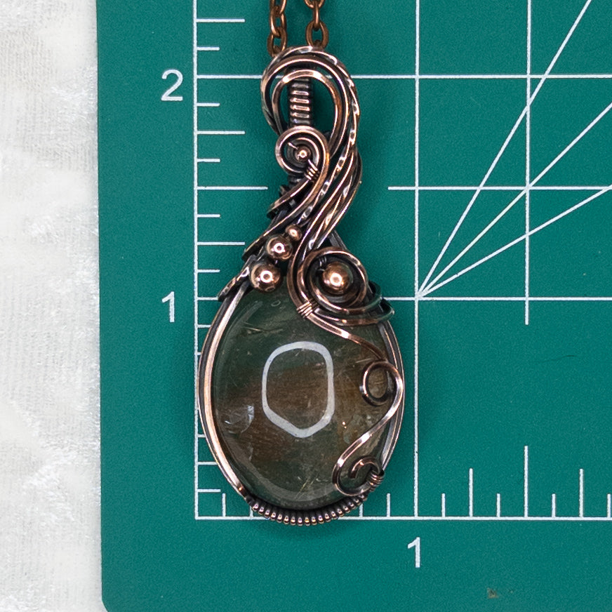 Golden Rutilated Quartz Antiqued Copper Pendant