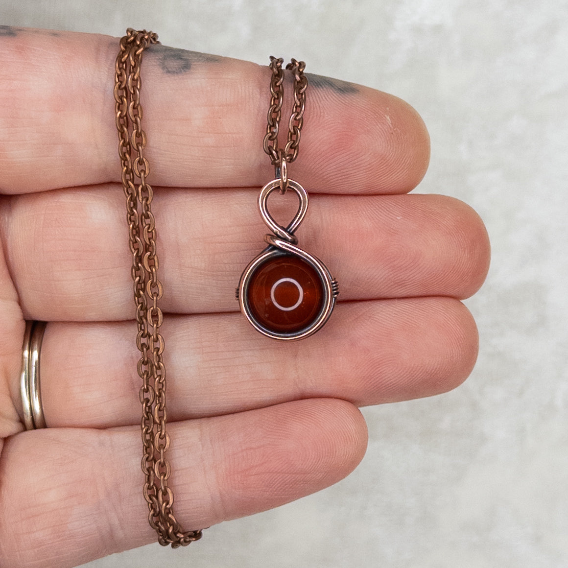 Simple Carnelian Drop Antiqued Copper Pendant