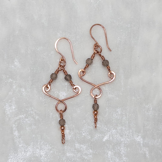 Smoky Quartz Copper Chandelier Earrings