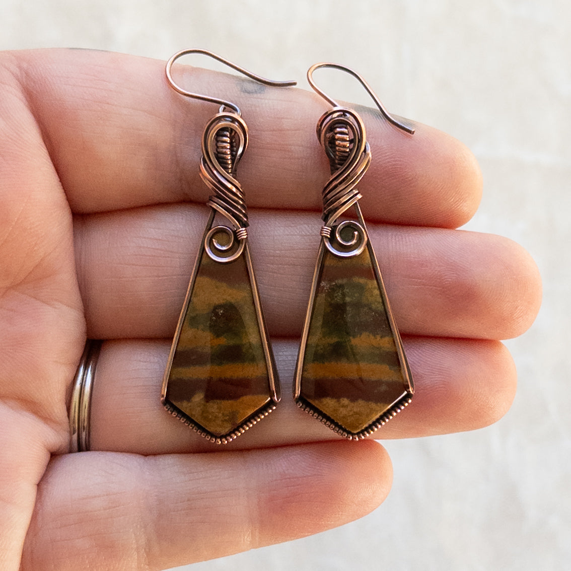 Autumn Jasper Antiqued Copper Earrings