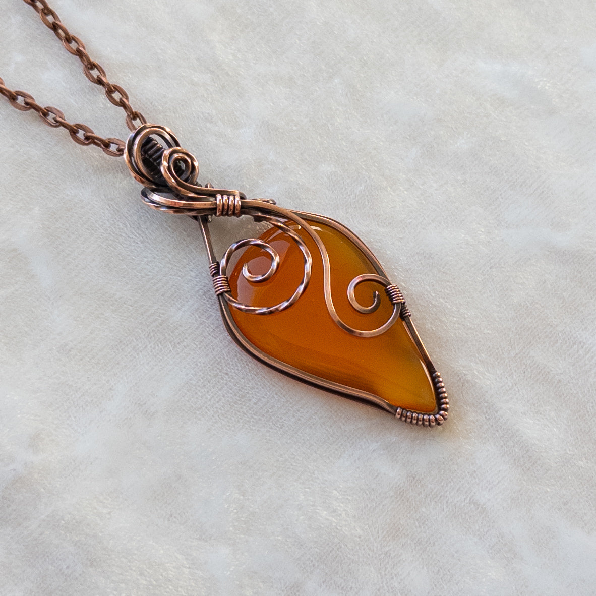 Orange Carnelian Antiqued Copper Pendant