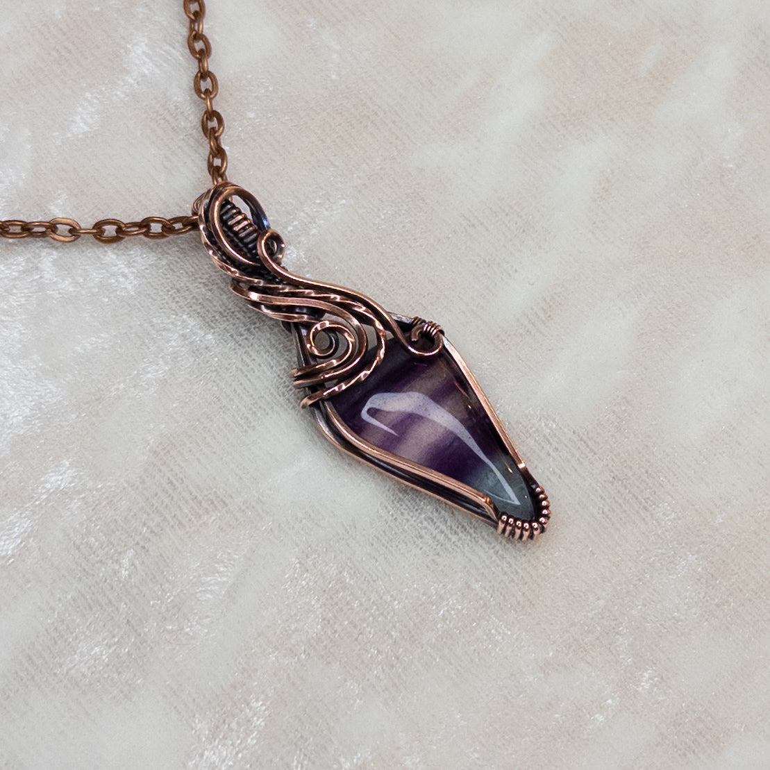 Purple & Blue Banded Fluorite Antiqued Copper Pendant